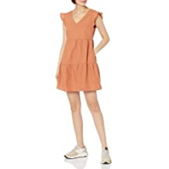 Goodthreads Women s Relaxed Fit Washed Linen Blend Flutter Sleeve Peasant Dress - Picture 1 of 13